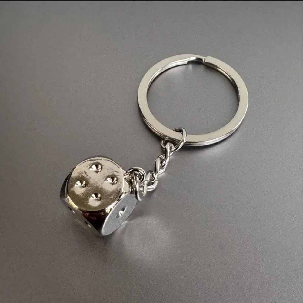 Y2K 2000s dice silver chrome keyring keychain